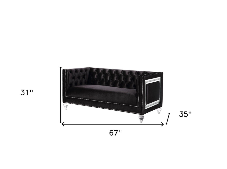 Velvet Loveseat And Toss Pillows - Black / Silver