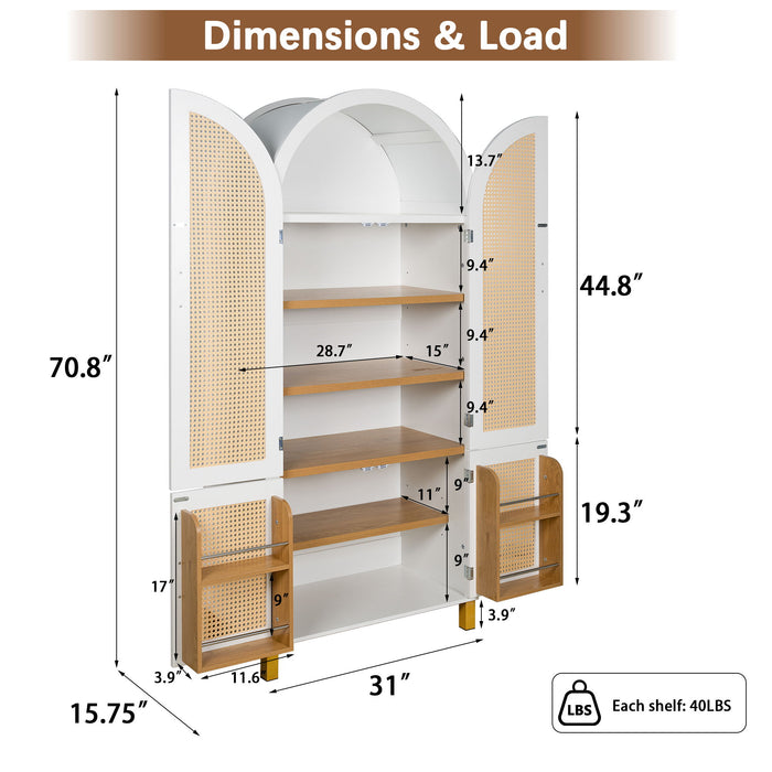 Tall Arched Cabinet With Rattan Doors & Adjustable Shelves Home Essentials