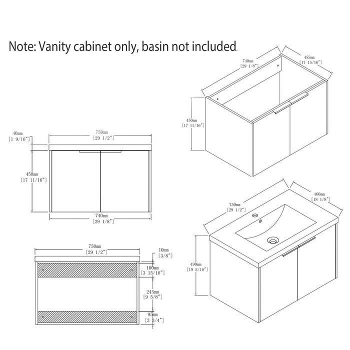 Floating Bathroom Vanity Cabinet & Soft Close Double Doors, Spacious Interior Storage, Wall Mounted, Cabinet Only Home Essentials