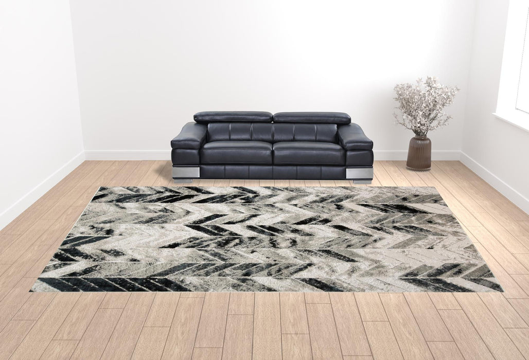 Geometric Area Rug - Black Gray And Silver - 12' X 18'