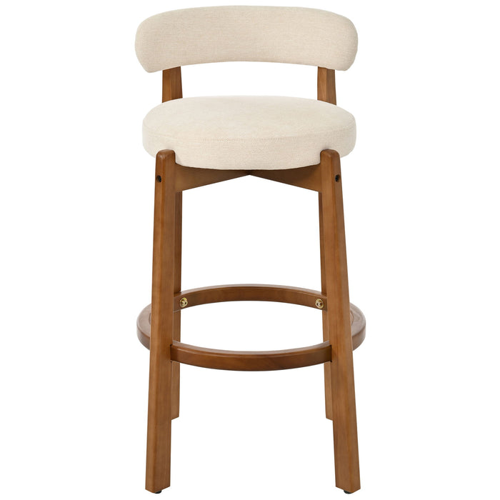 Bar Stool With Curved Backrest, Rounded Edges, And Footrest (Set of 2) - Beige / Walnut Hearth and Haven