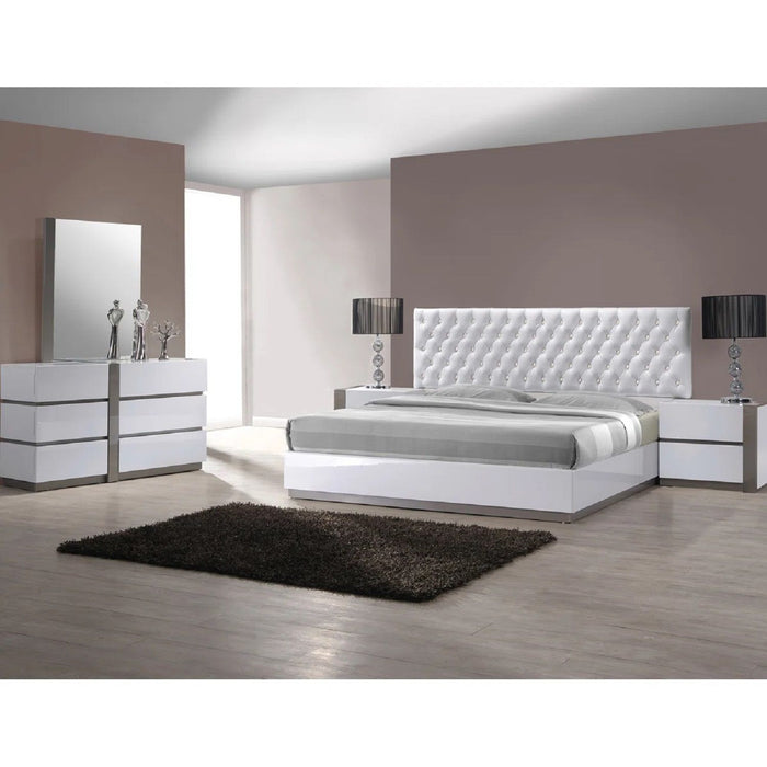 Nightstand Bedside Table With 2 Drawer For Bedroom - White / Silver