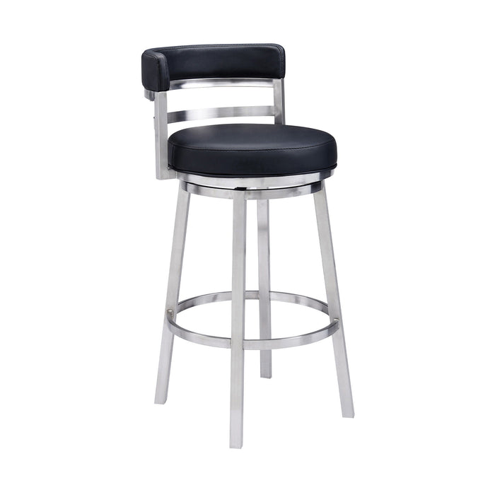 35" Swivel Low Back Counter Height Bar Chair - Black / Silver