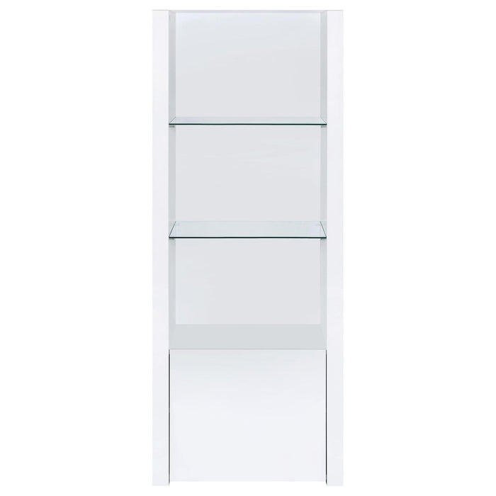 Lance - 3 Shelf Media Tower With Shelves And Hidden Cabinet - Gloss White Furniture Max