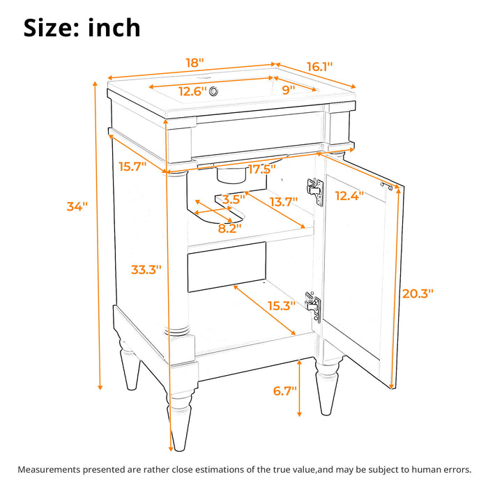 Bathroom Vanity With Sink, Compact Storage Cabinet With Door, Adjustable Shelf, Rectangular Style - Green Hearth and Haven
