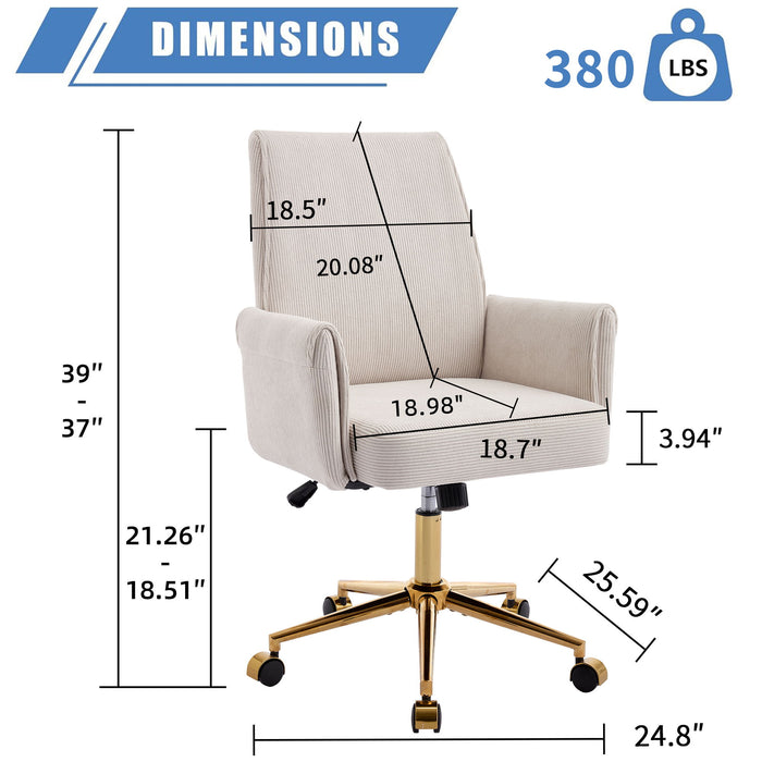 Ergonomic Mid-Back Office Chair With Gold Base Home Essentials