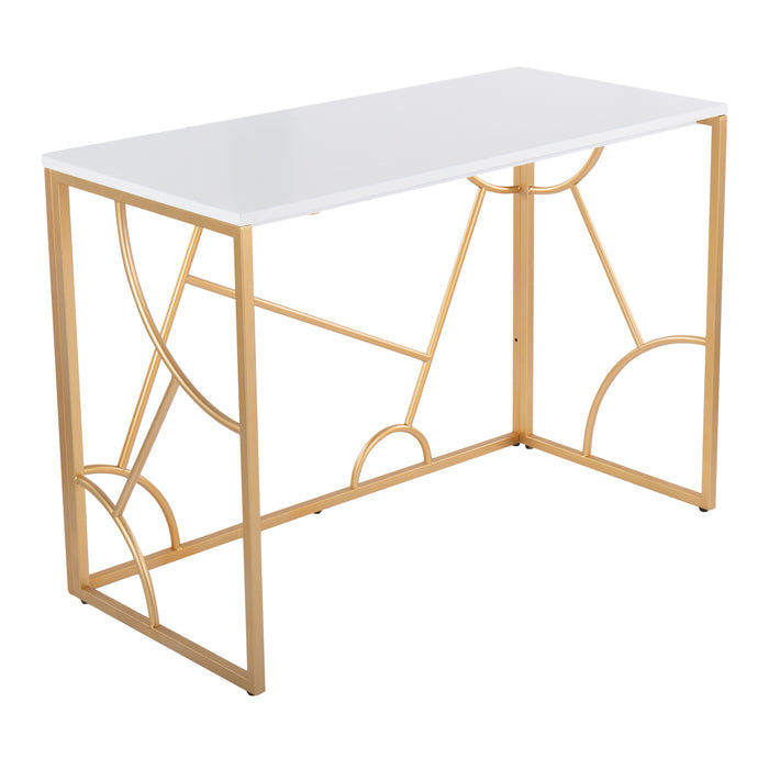 Constellation Contemporary Desk In Gold Metal And White Wood By Lumisource