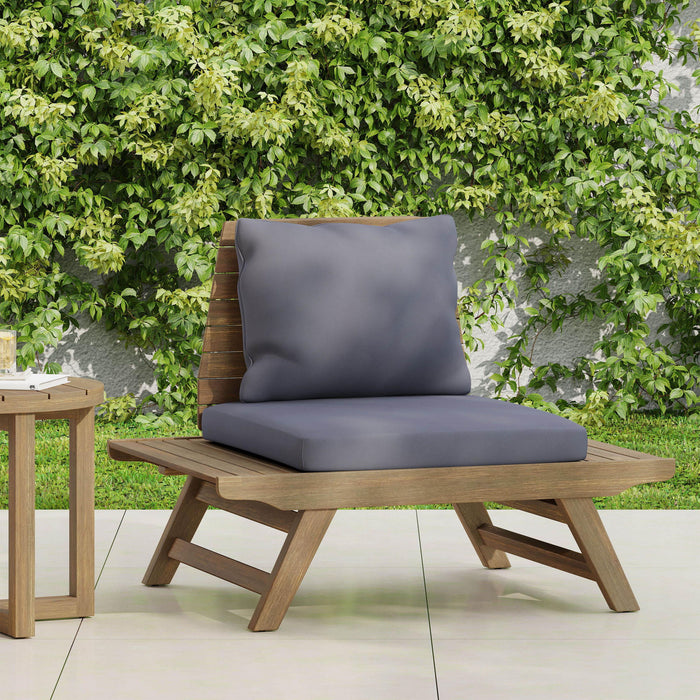 Aticus - 4 Person Outdoor Seating Group With Cushions, Slatted Club Chair - Dark Gray Noble House