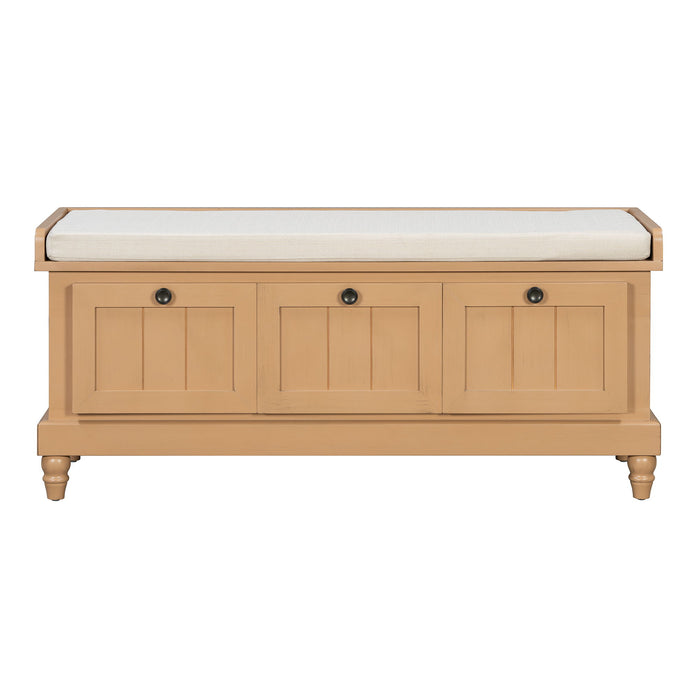 Shoe Bench With Cushion And 3 Drawers - Natural Hearth and Haven
