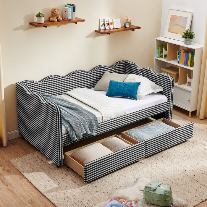 Gingham Daybed With USB Charging Port, Wave-Shaped Design Home Essentials
