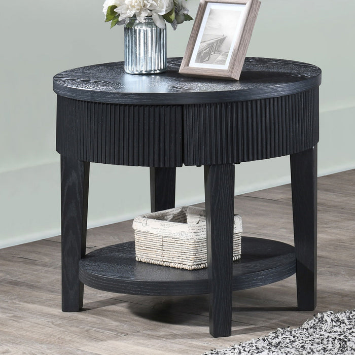 Tate - Round One Drawer End Table - Black New Classic
