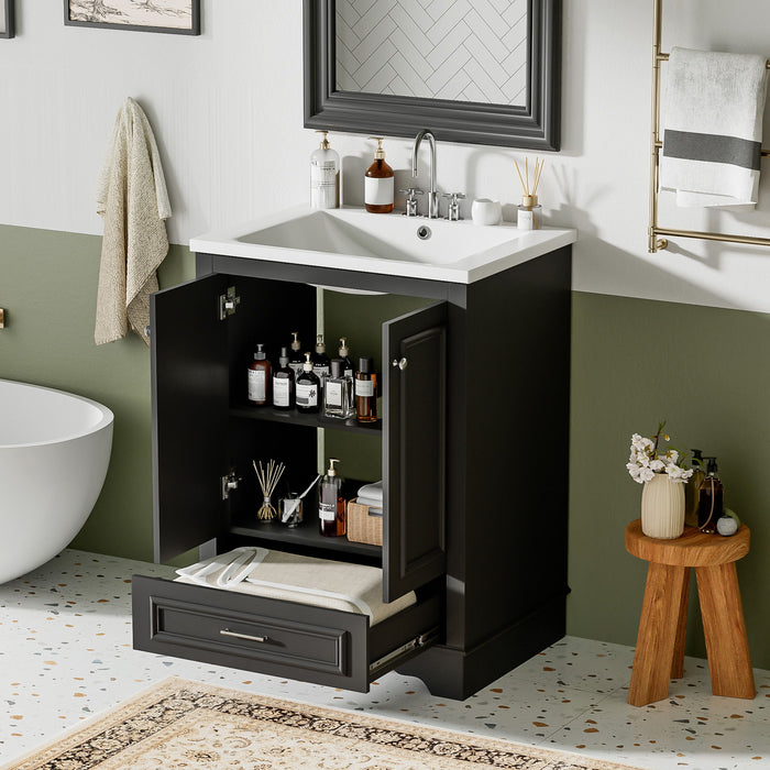 Bathroom Vanity With Ceramic Sink Combo, Modern Freestanding Storage Cabinet With Silver Handles Hearth and Haven