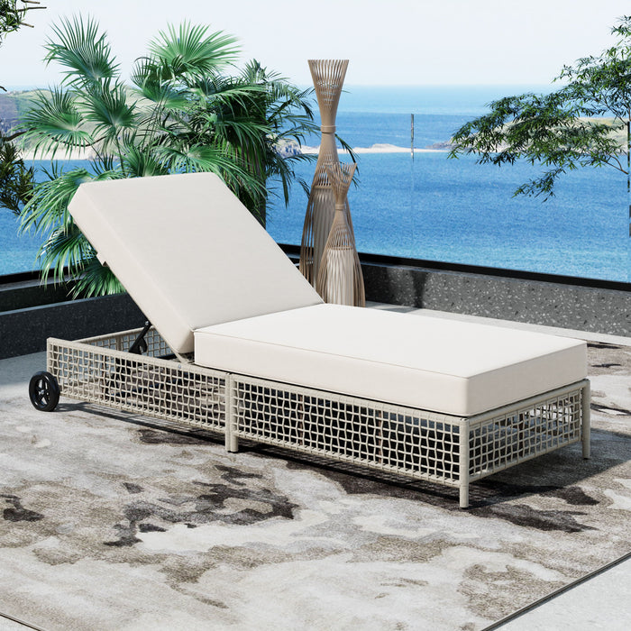 Outdoor Lounge Chair With 5 Position Backrest With Cushion And Wheels Hearth and Haven
