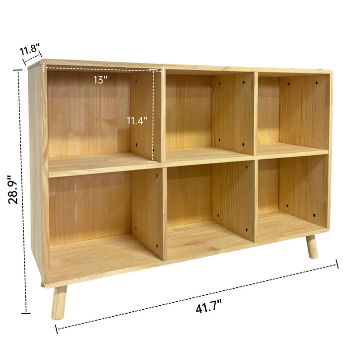 6 Cube Storage Shelf, Freestanding Open Bookcase With Legs Cubby Organizer For Living Room - Natural Wood Home Essentials