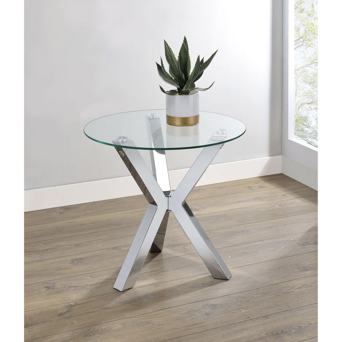 Alexa - Round Tempered Glass Top End Table - Chrome Furniture Max