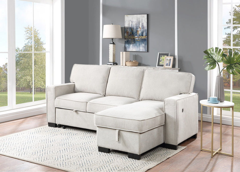 Estelle - Fabric Reversible Sleeper Sectional With Storage Chaise Drop-Down Table 2 Cup Holders And 2 USB Ports Lilola Home