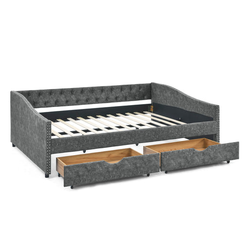 Upholstered Tufted Daybed With Drawers, Waved Arms Home Essentials