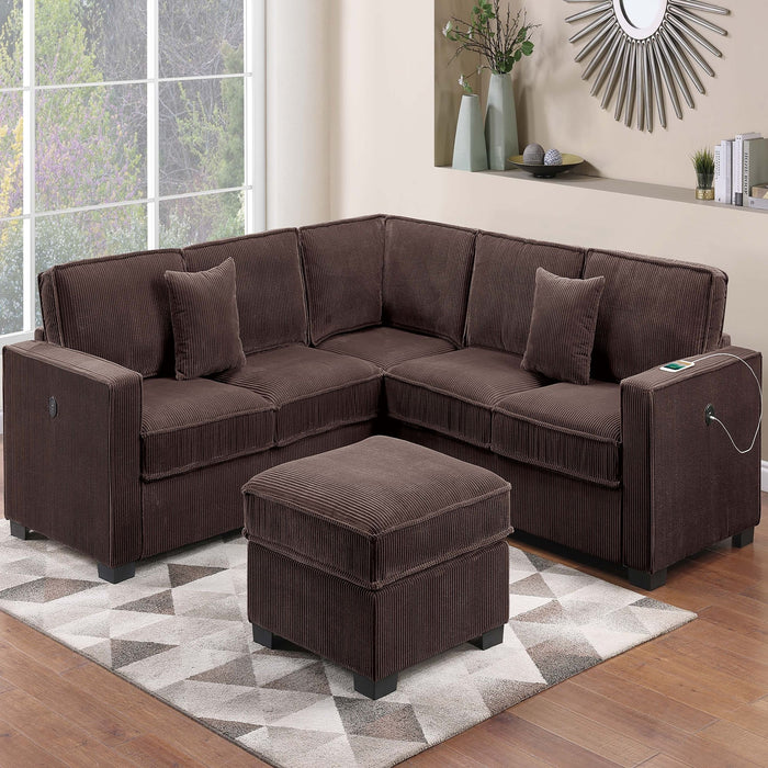 4 Piece Sectional Set With USB Ports, Left Arm Facing / Right Arm Facing Loveseat, Corner Wedge, Cocktail Ottoman, 2 Pillows - Chocolate Home Essentials