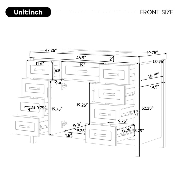 Bathroom Vanity With Sink, 2 Doors 8 Drawers, Soft Close System, Classic Design Noble House