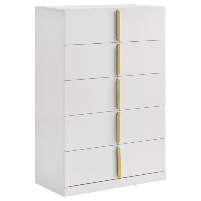 Lauryn - 5 Drawer Bedroom Chest - Gloss White Furniture Max