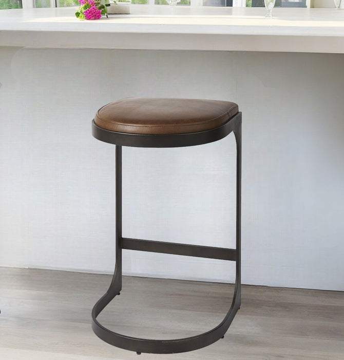 Medium Iron Backless Bar Chair - Brown / Black