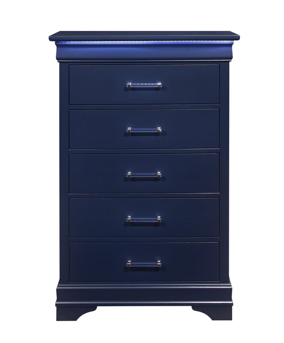 Solid Wood Five Drawer Chest With Led Lighting - Blue