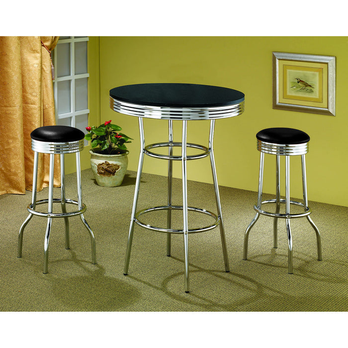 3 Piece Round 1950S Bistro Pub Bar Table Set - Black Furniture Max