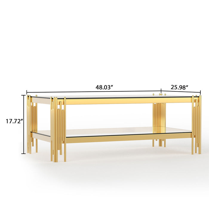 Coffee Table With Double Tier, Rectangular Design - Gold Home Essentials