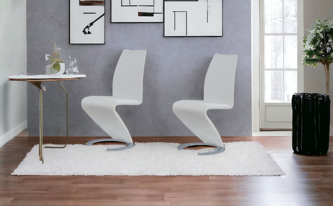 Upholstered Faux Leather Dining Parsons Chairs (Set of 2) - White / Silver