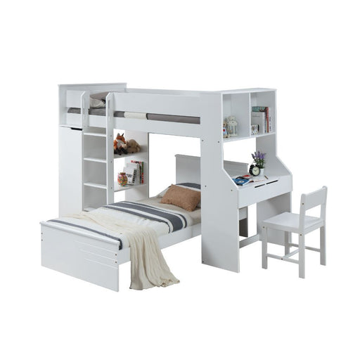 Ragna - Twin Loft Bed With Desk & Wardrobe - White ACME