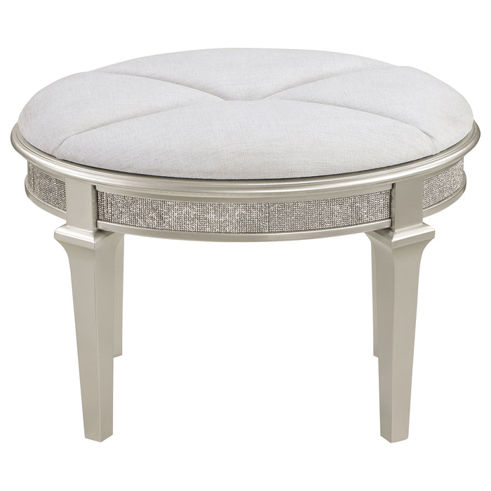 Colwood - Upholstered Oval Vanity Stool With Glitter Trim Seat - Silver Gray Furniture Max