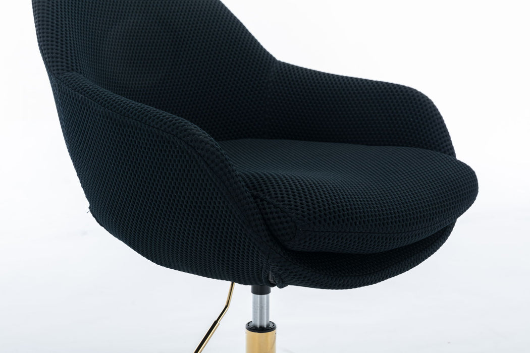 046 - Mesh Fabric Home Office 360°Swivel Chair Adjustable Height With Gold Metal Base, Black