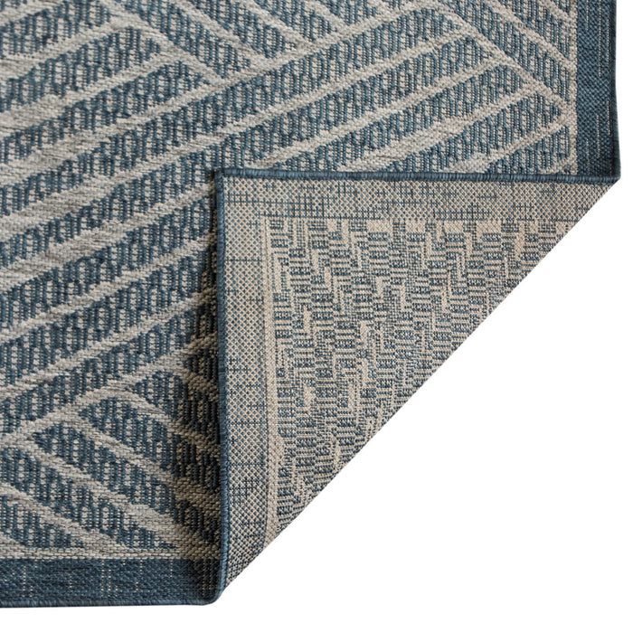 8' Runner Geometric Stain Resistant Indoor / Outdoor Runner Rug - Gray / Blue