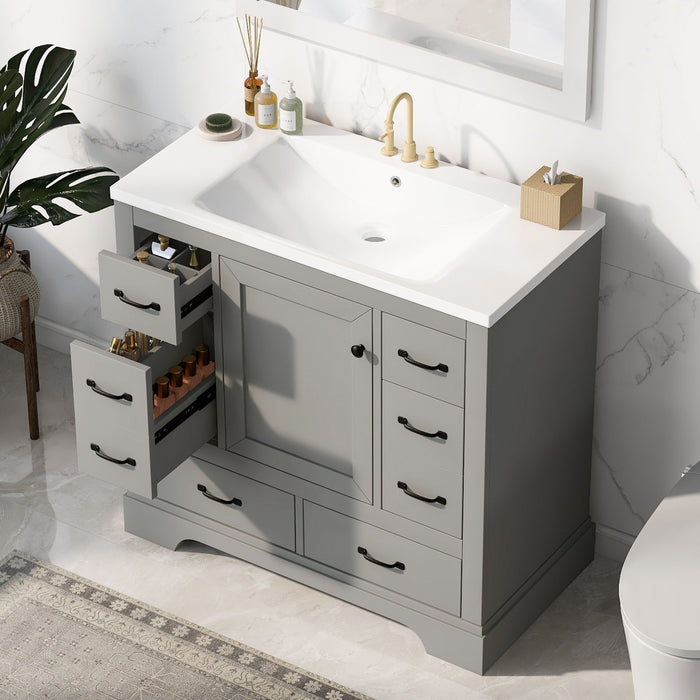 Modern Bathroom Vanity With Sink, 6 Drawers, Adjustable Shelf Hearth and Haven
