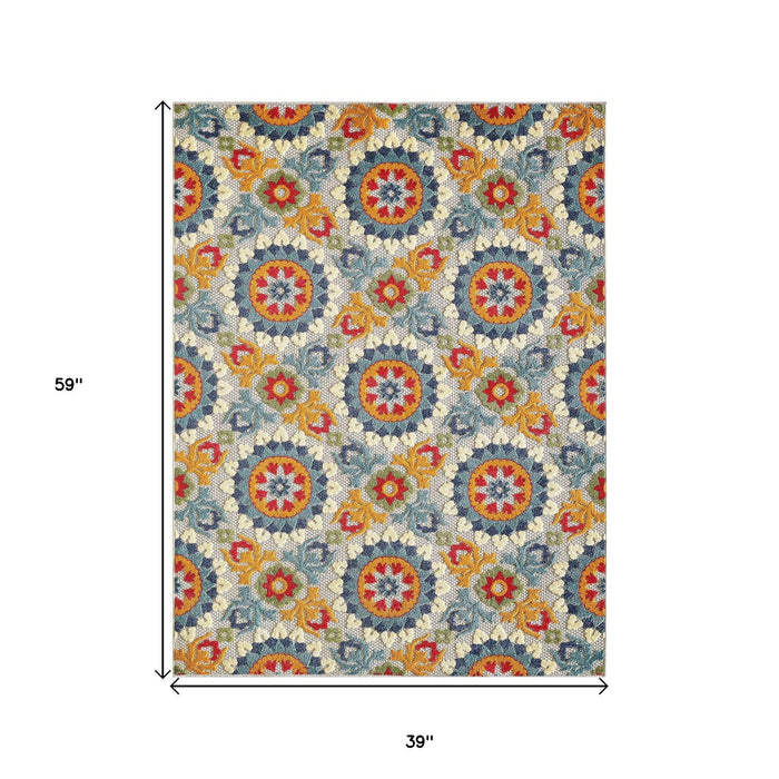 3' X 5' Moroccan Stain Resistant Indoor / Outdoor Area Rug - Orange / Ivory