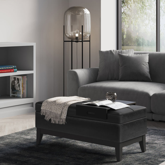 Oregon - Storage Ottoman Bench With Tray - Distressed Black Simpli-Home