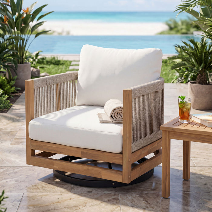 Outdoor Swivel Base Chair & Cushions Noble House