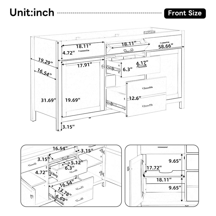 Bathroom Vanity Cabinet Only With Soft Closing Doors & Drawers, Adjustable Shelves - White Noble House