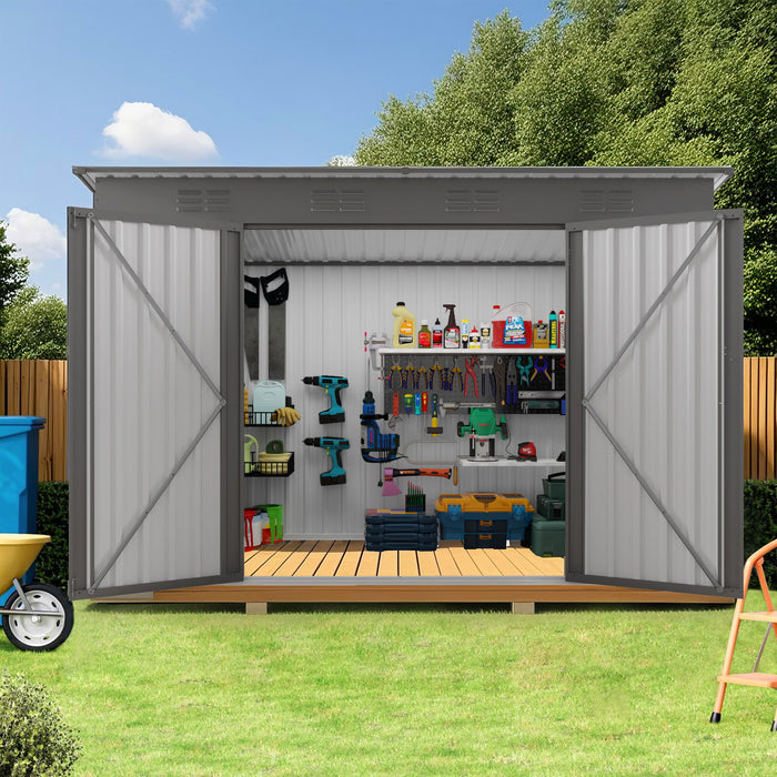 Outdoor Storage Shed, Tool House With Sloping Roof, 6 Vents And 2 Swing Doors For Backyard - Gray Daily Nest