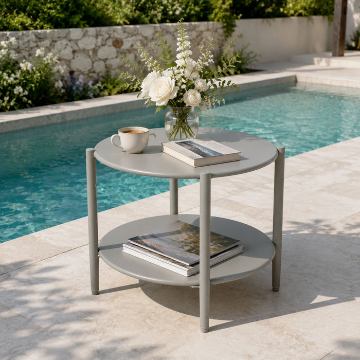 Round Outdoor Coffee Table With Shelf For Garden - Gray Home Essentials