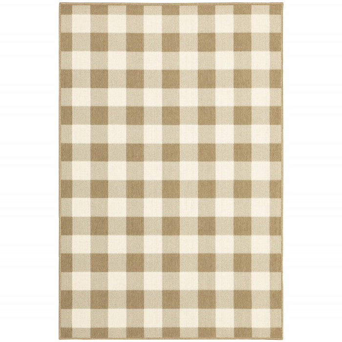 2' X 4' Geometric Stain Resistant Outdoor & Indoor Rug - Ivory / Gray