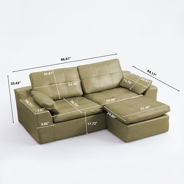 L - Shaped Modular 2 Seater Sofa With Movable Ottoman And High Density Sponge Cushions For Living Room Home Essentials