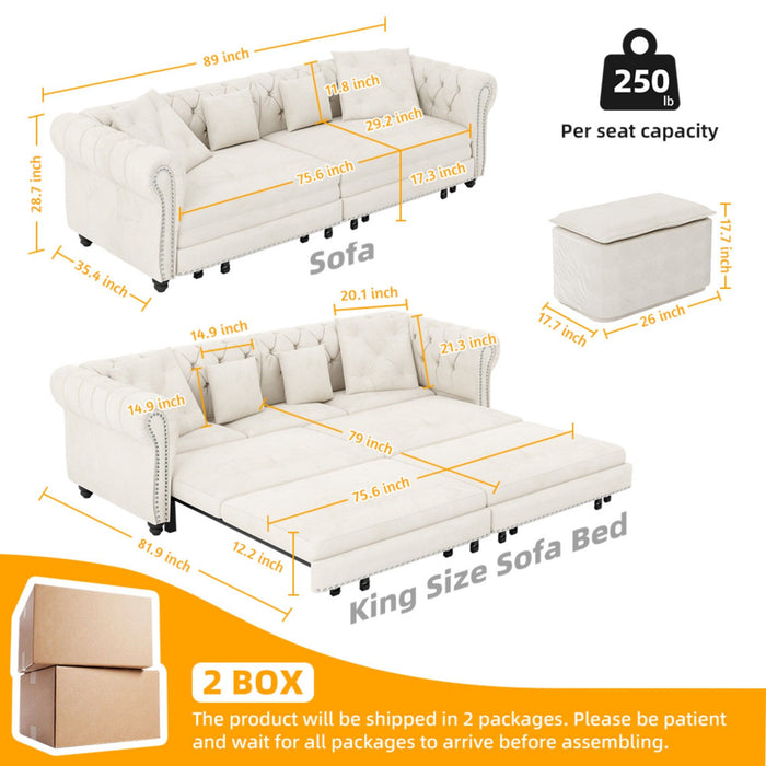 3 In 1 Convertible Sleeper Sofa Bed With Movable Ottoman Home Essentials