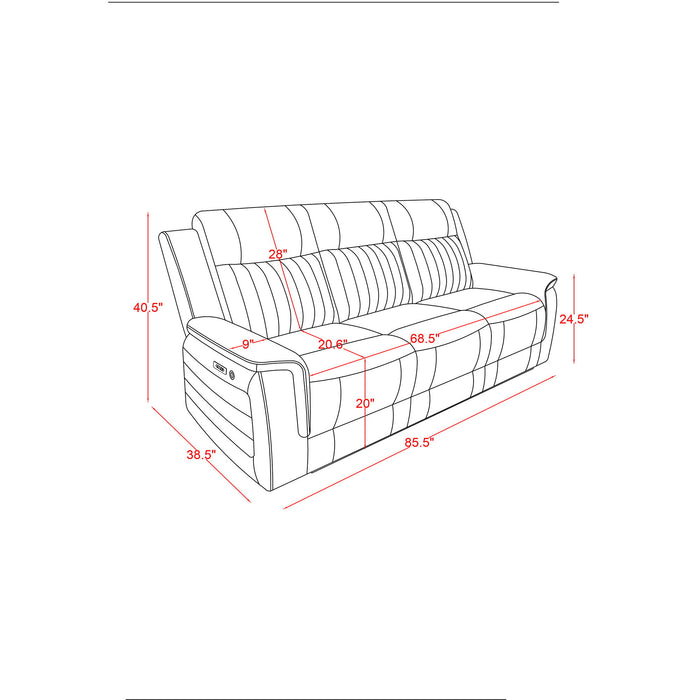 Ian - Power Reclining Sofa With LED & Global Surround System - Charcoal Global Furniture USA