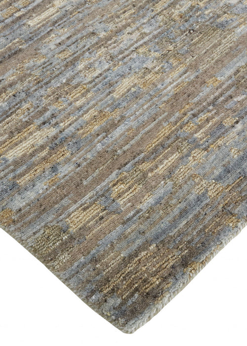 Abstract Hand Knotted Area Rug - Brown And Gray Wool - 12' X 15'