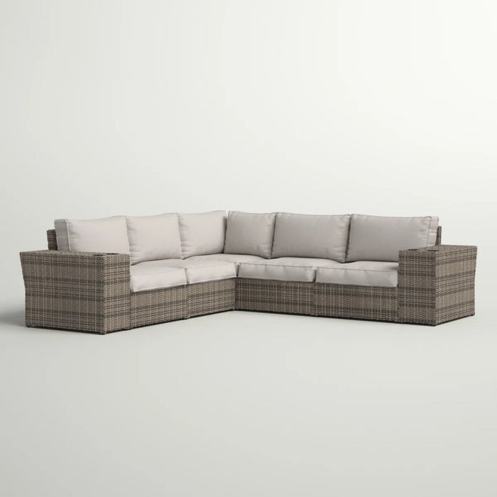 Wide Outdoor Wicker Patio Sectional With Cushions & Reversible Design - Gray