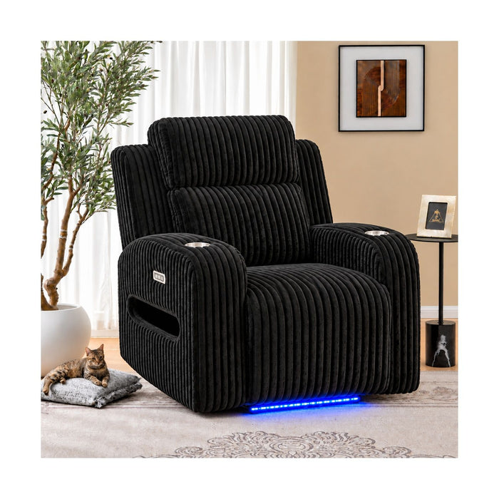 Power Recliner With Cup Holders And Ambient LED Lighting - Black Home Essentials