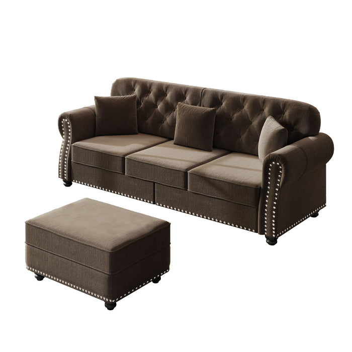 Upholstered Sofa Set With Nailhead Trim And Rolled Armrests, Includes Pillows Home Essentials