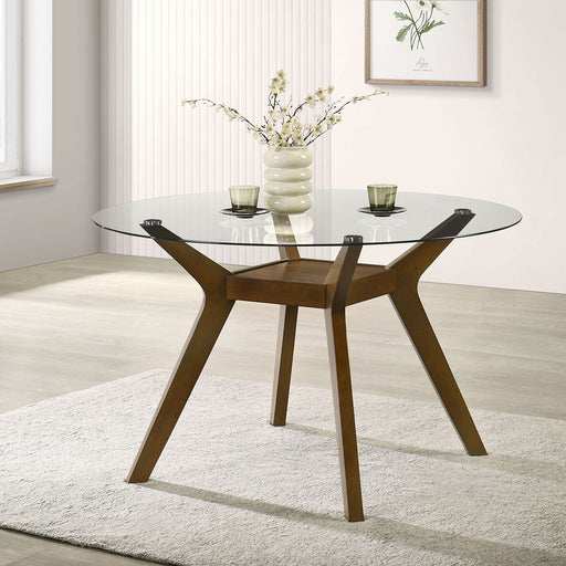 Flynn - Round Glass Top Dining Table - Brown Furniture Max