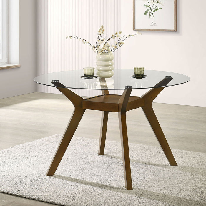 Flynn - Round Glass Top Dining Table - Brown